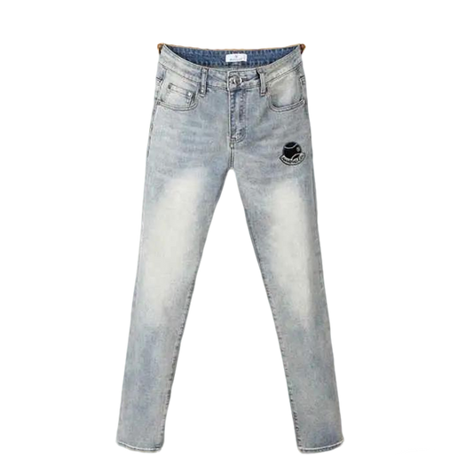 Moncler Men's Jeans in Light Shade with Distinctive Logo Embroidery