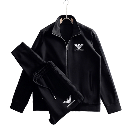 Emporio Armani Black Zip - Up Jacket And Pants Set With Logo