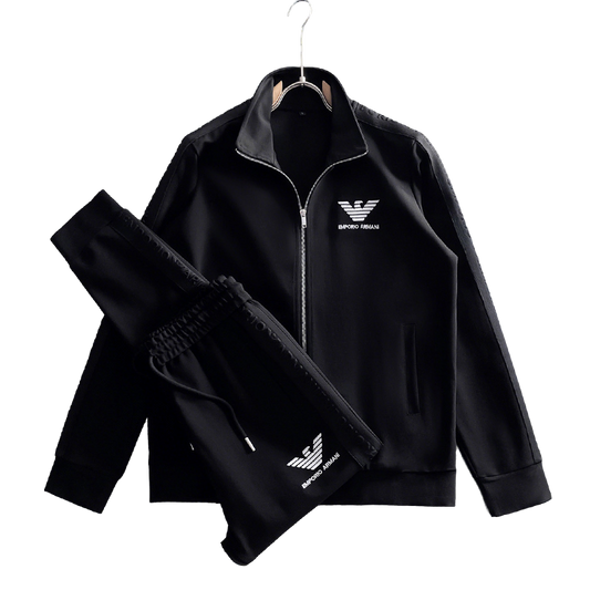 Emporio Armani Black Zip - Up Jacket And Pants Set With Logo