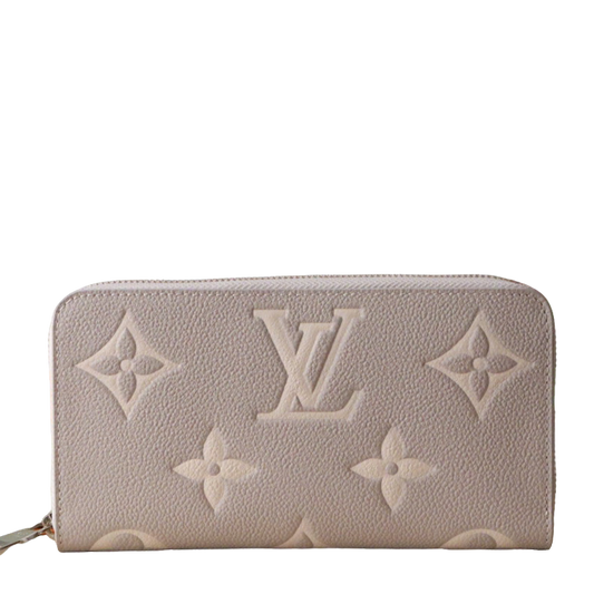 Elegant Louis Vuitton Light Gray Embossed Leather Zip Around Wallet for Luxury Enthusiasts M14228