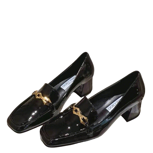 Jimmy Choo Women's Black Patent Leather Chain - Accented Loafers