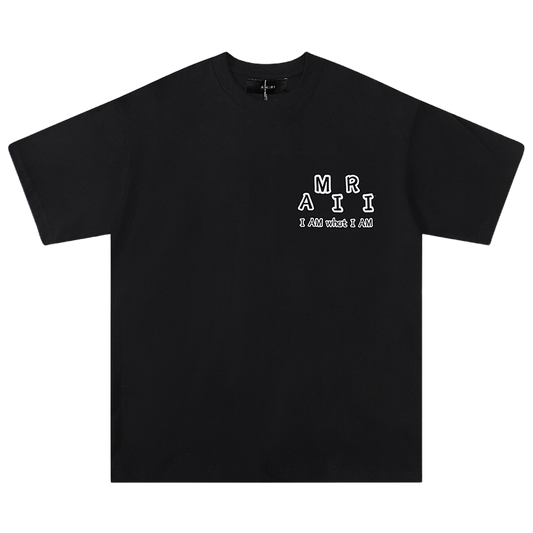 AMIRI Black/White Tee With “I AM what I AM” Slogan For Bold Streetwear Statements
