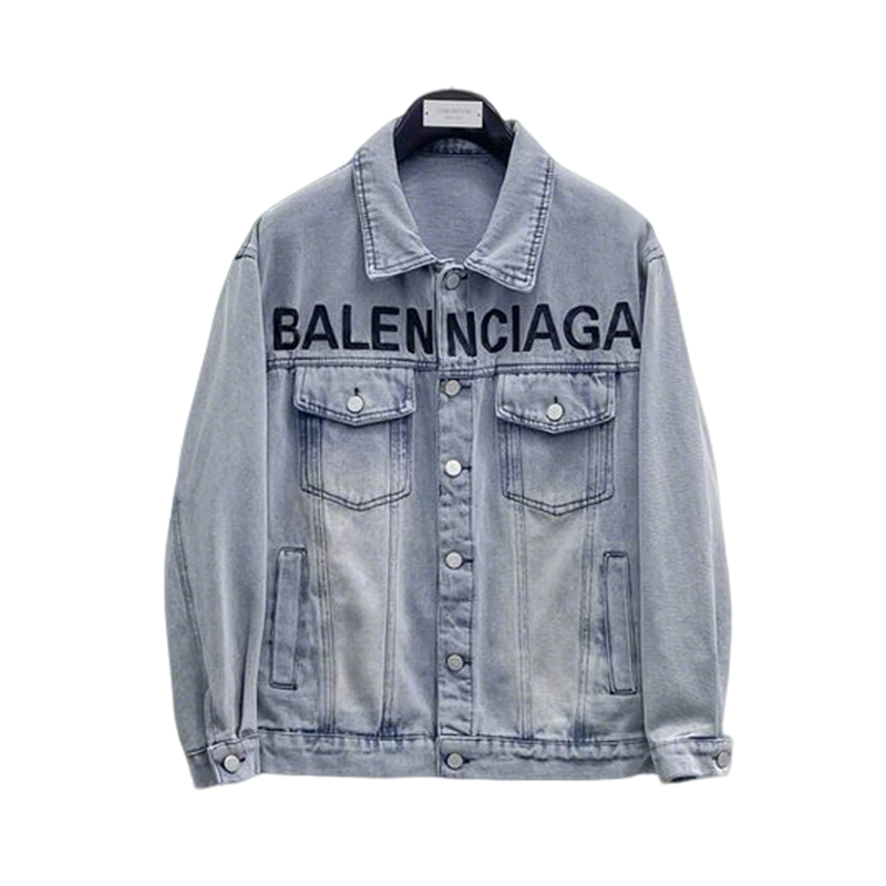 Balenciaga Light Blue Denim Jacket With Bold Brand Lettering