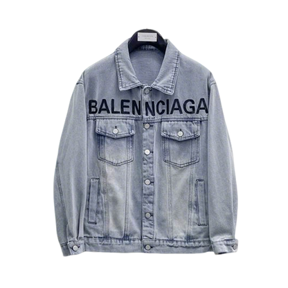 Balenciaga Light Blue Denim Jacket With Bold Brand Lettering