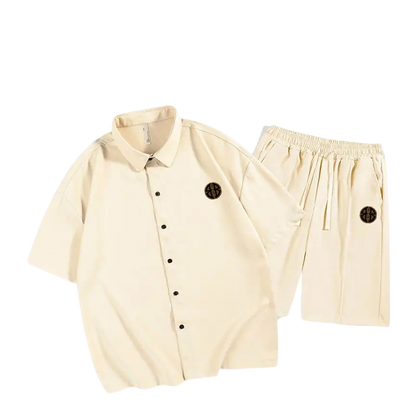 Balenciaga Beige Short Sleeve Shirt And Shorts Set With Logo