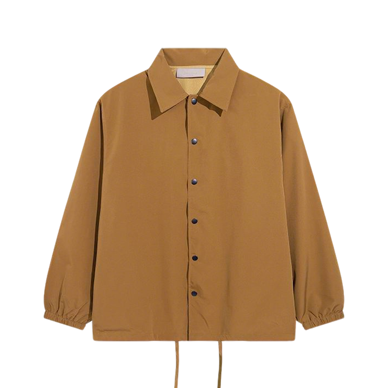 FOG Inspired Brown/White Button Up Collared Jacket With Drawstring Hem