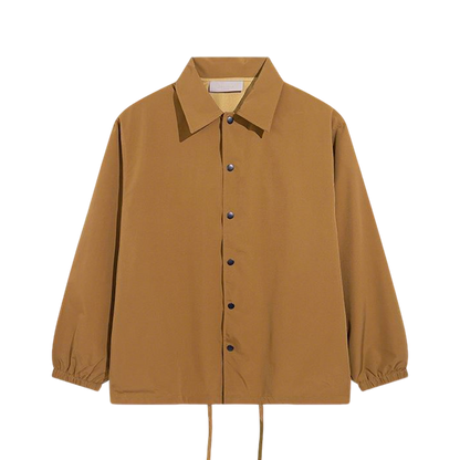 FOG Inspired Brown/White Button Up Collared Jacket With Drawstring Hem