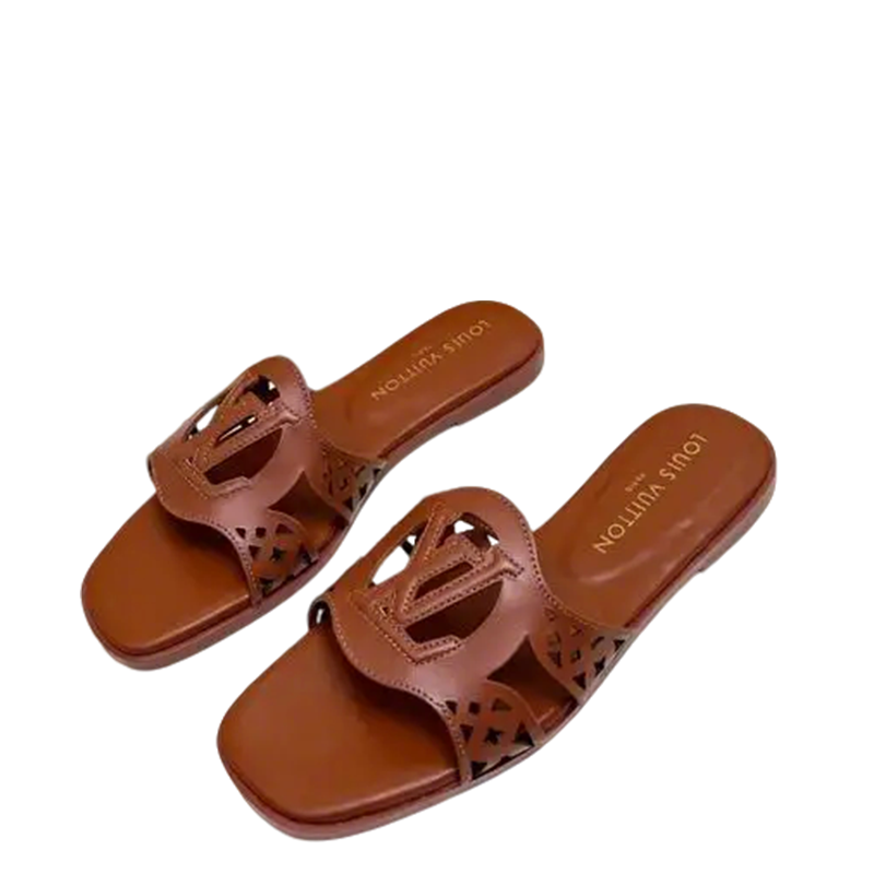 Louis Vuitton Brown Leather Cut - Out Slides For Women