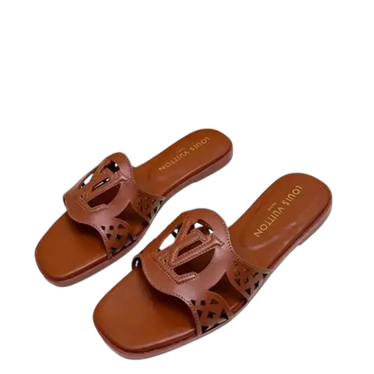 Louis Vuitton Brown Leather Cut - Out Slides For Women