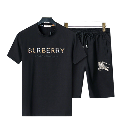 Burberry Men's Black Short - Sleeve And Shorts Tracksuit With Logo