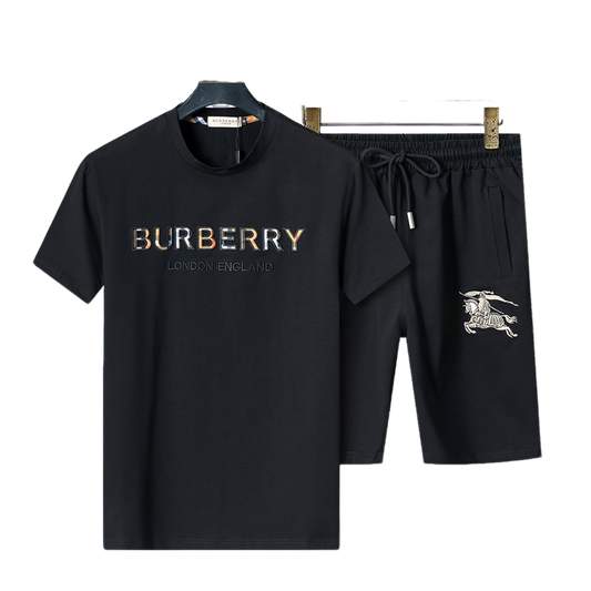 Burberry Men's Black Short - Sleeve And Shorts Tracksuit With Logo