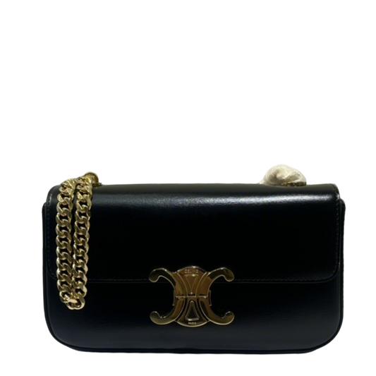 Celine Black Leather Crossbody Bag With Gold Chain And Triomphe Buckle 197993