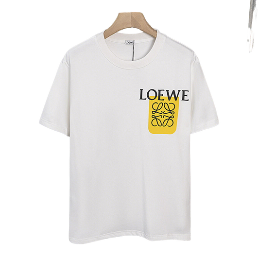 LOEWE White/Black Tee With Yellow Logo Patch For Stylish Casual Wardrobe Update
