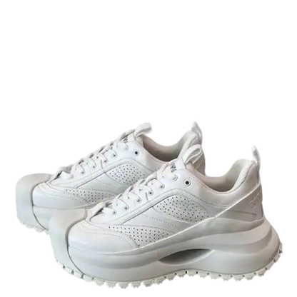 Emporio Armani White Chunky Platform Leather Sneakers with Perforated Detailing