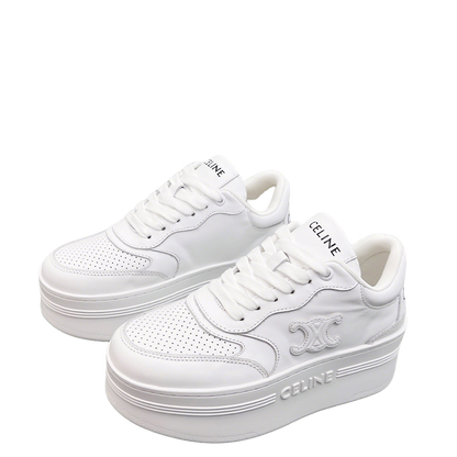 Celine White Leather Platform Sneakers With Brand Monogram