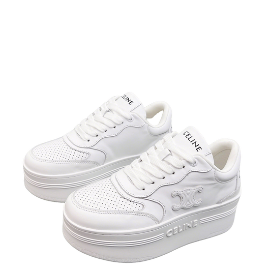 Celine White Leather Platform Sneakers With Brand Monogram