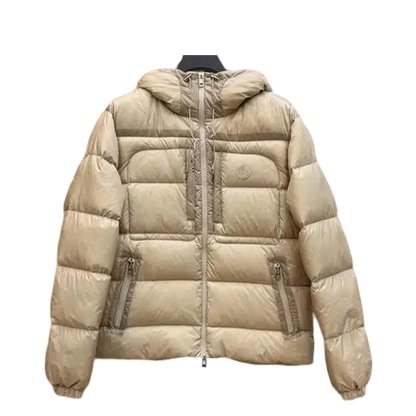 Moncler Women's Beige Hooded Down Jacket For Chic Winter Warmth