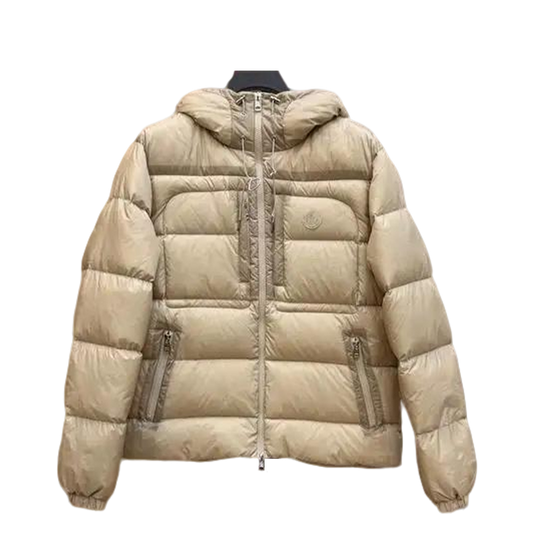 Moncler Women's Beige Hooded Down Jacket For Chic Winter Warmth