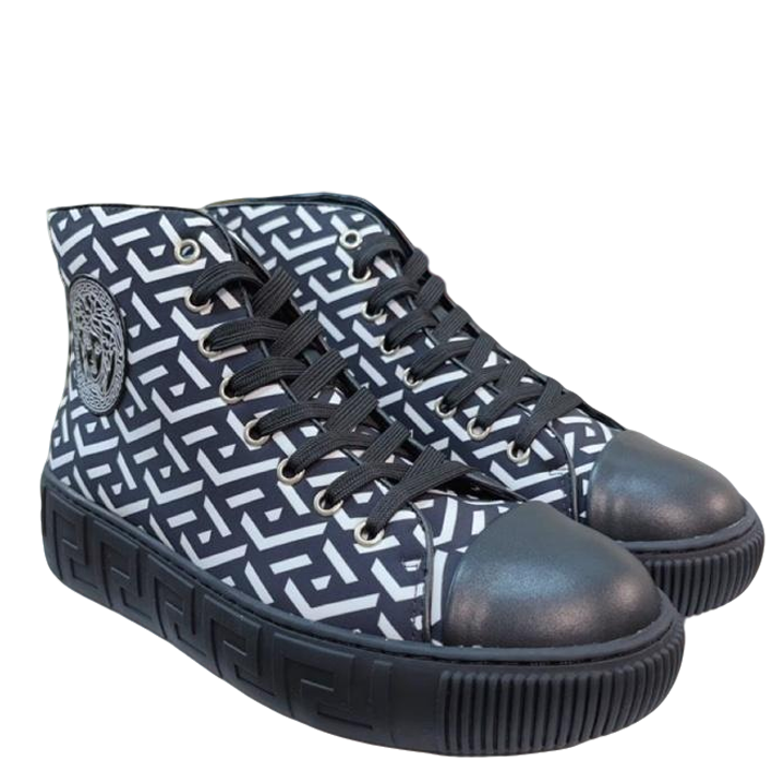 Versace Men's High-Top Sneakers - Luxury Designer Athletic Footwear with Baroque Print & Greek Key