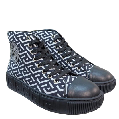 Versace Men's High-Top Sneakers - Luxury Designer Athletic Footwear with Baroque Print & Greek Key