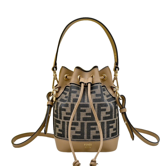 Chic Fendi Mon Tresor Bucket Bag With Signature FF Pattern And Leather Accents 1012