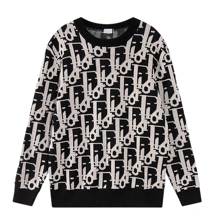 Dior Monogram Pattern Crew Neck Long Sleeve Fashion Sweater