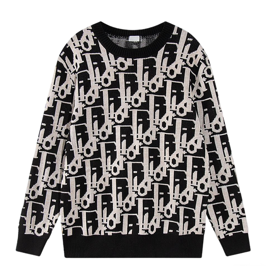 Dior Monogram Pattern Crew Neck Long Sleeve Fashion Sweater
