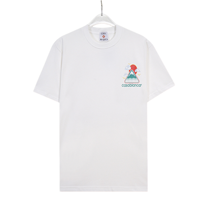 Casablanca White/Black/Green T - Shirt With Colorful Mountain Sun And Brand Logo Graphic