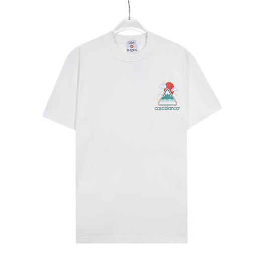 Casablanca White/Black/Green T - Shirt With Colorful Mountain Sun And Brand Logo Graphic