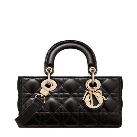 Elegant Black Dior lady d-joy Handbag With Quilted Leather And Gold - Toned Logo Charms M0613O