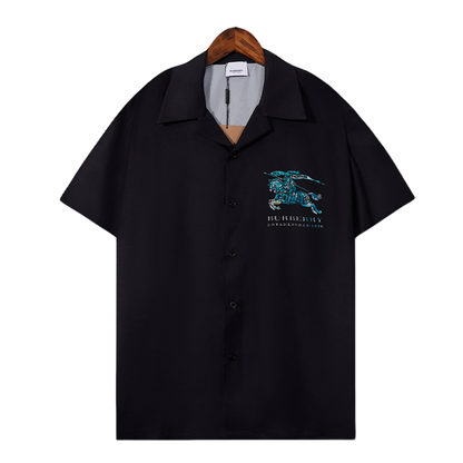 Burberry Black Short - Sleeve Shirt With Equestrian Knight Emblem Design
