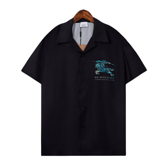 Burberry Black Short - Sleeve Shirt With Equestrian Knight Emblem Design