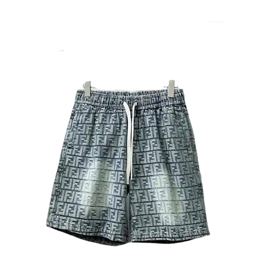 Fendi Men's Gradient Gray FF Logo Patterned Drawstring Shorts