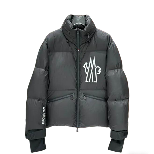 Moncler Men's Black Hooded Down Jacket With Signature Logo And Zip Pockets
