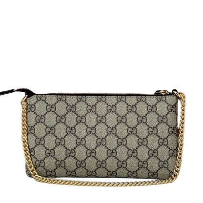 Gucci Beige and Ebony GG Supreme Canvas Chain Pouch with Gold - Tone Hardware 779791