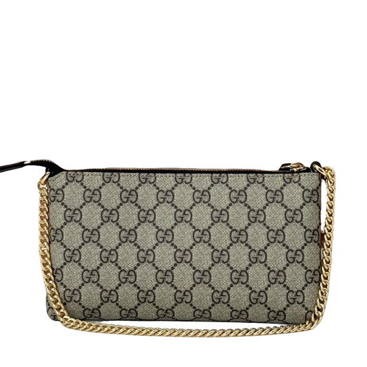 Gucci Beige and Ebony GG Supreme Canvas Chain Pouch with Gold - Tone Hardware 779791