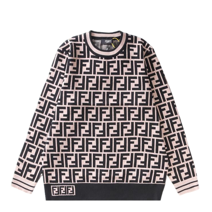 Fendi Pink And Black FF Pattern Crew Neck Long Sleeve Sweater