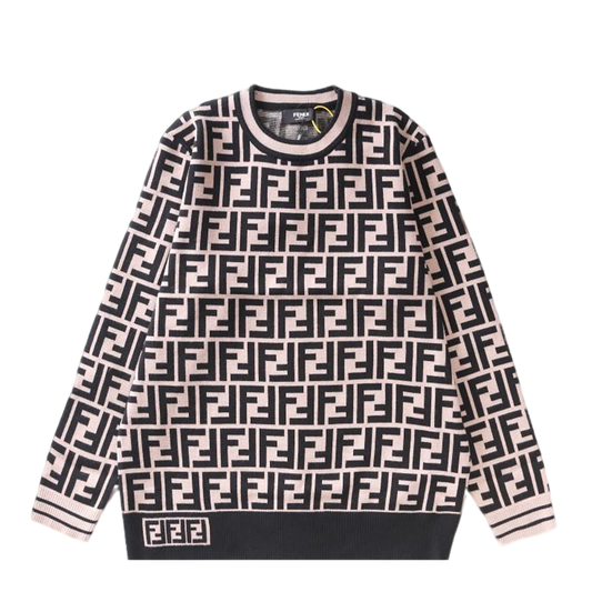 Fendi Pink And Black FF Pattern Crew Neck Long Sleeve Sweater