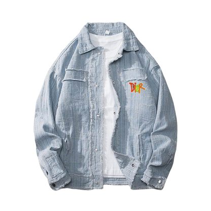 Dior Light Blue Distressed Denim Jacket With Colorful Embroidered Logo