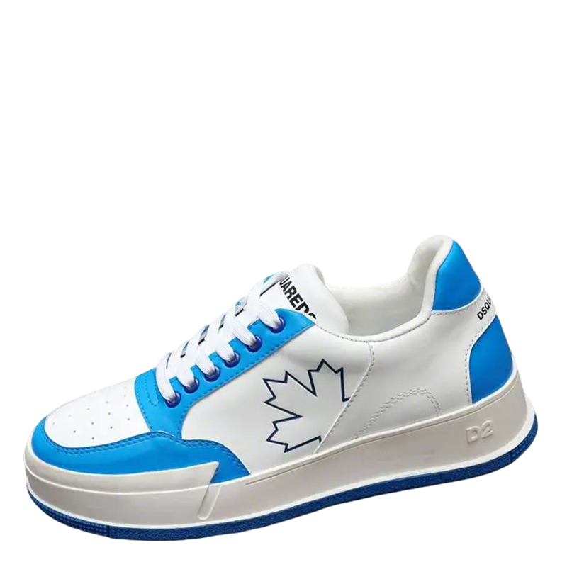 DSQUARED2 White And Blue Casual Sneakers With Maple Leaf Design