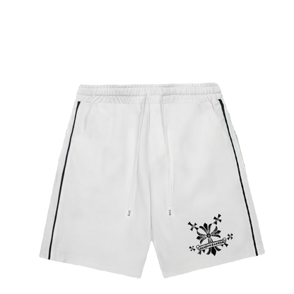 Chrome Hearts Style White Drawstring Shorts With Black Cross Logo