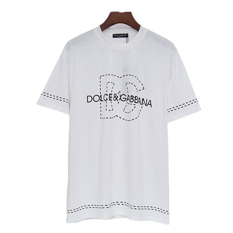 Unique Dolce & Gabbana White/Black T - Shirt With Distinctive Stitched Logo Design For Fashion Fans