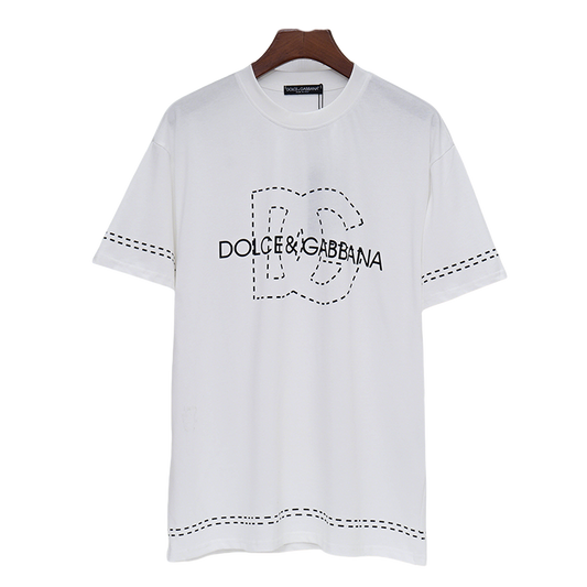Unique Dolce & Gabbana White/Black T - Shirt With Distinctive Stitched Logo Design For Fashion Fans