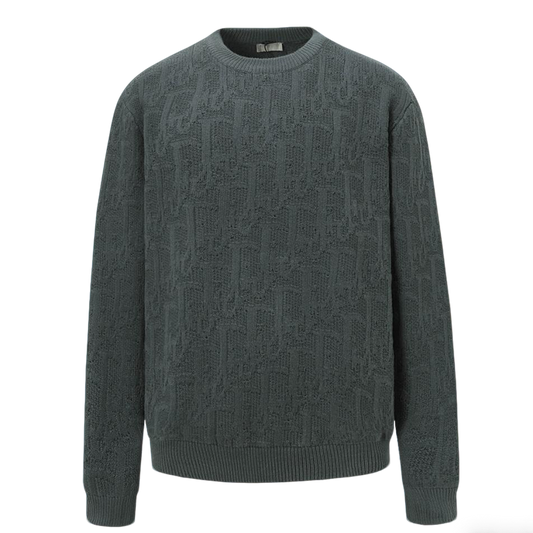 Dior Dark Green Patterned Crew Neck Long Sleeve Fashion Sweater