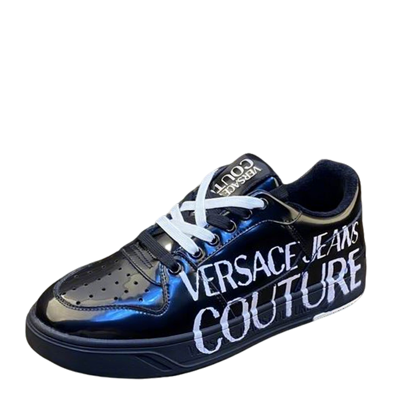 Versace Jeans Couture Black Patent Leather Low - Top Sneakers