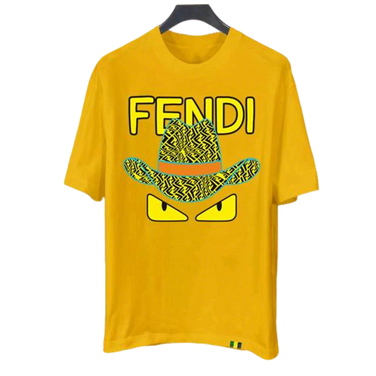 Eye - catching Fendi Yellow/Black/White T - Shirt With Unique Hat And Monster Eye Design