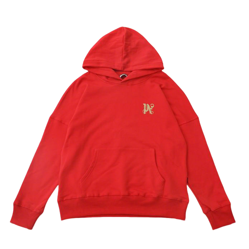 Palm Angels Red/Black Hoodie With Gold Embroidered Logo And Classic Hooded Silhouette