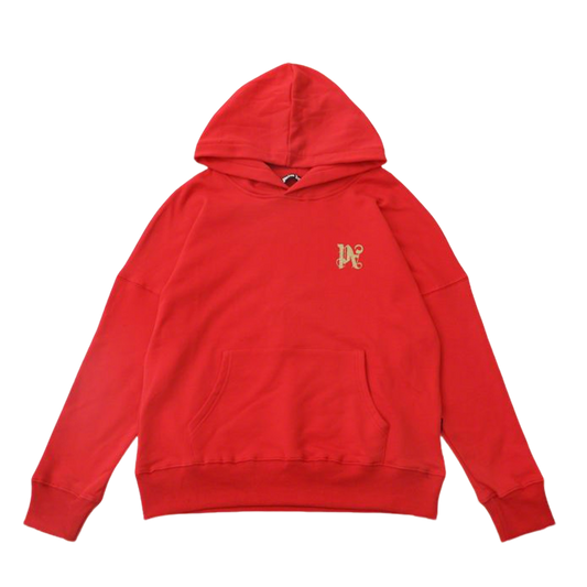 Palm Angels Red/Black Hoodie With Gold Embroidered Logo And Classic Hooded Silhouette