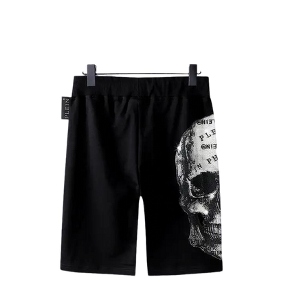 Philipp Plein Men's Black Shorts With Rhinestone Skull Print