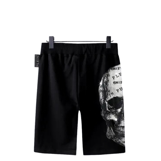 Philipp Plein Men's Black Shorts With Rhinestone Skull Print